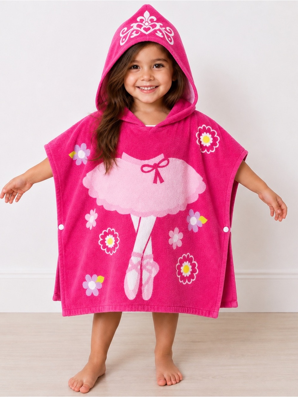 Girls' Hot Pink Ballerina Hooded Towel Poncho
